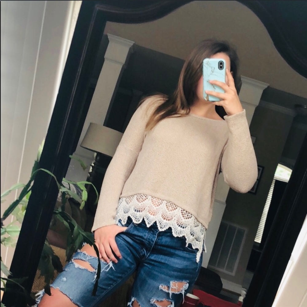 Taupe Sweater w/ Lace